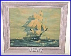 Framed 1927 Lithograph U. S. S. Constitution Old Ironsides Signed Gordon Grant