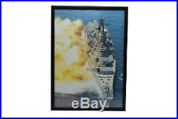 Framed US Navy Military Destroyer Ship Firing Cannons Color Photo 20 x 14