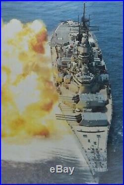 Framed US Navy Military Destroyer Ship Firing Cannons Color Photo 20 x 14