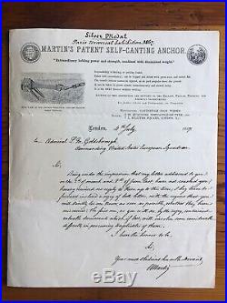 Francois Martin Anchor Inventor 1867 Letter to Civil War Admiral Goldsborough