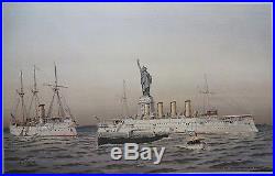 Frederick S. Cozzens 1893 Armstrong Lithograph Naval Vessels & Statue Of Liberty