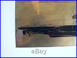 German Navy Military U-Boat WWII on Brass sheet Aprox 13 x 4 1/2
