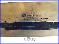 German Navy Military U-Boat WWII on Brass sheet Aprox 13 x 4 1/2