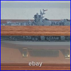 Gray Battleship Warship Display Model in Wooden Display Case with Nameplate