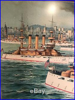 Great White Fleet Lithograph The Pride Of The Pacific In San Francisco Harbor