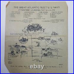 Great White Fleet San Francisco 1908 Signed Book Napkin Program Map Invitation
