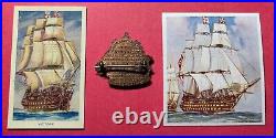 H. M. S. Victory Horatio Nelson 1905 Pin Blended Ship's Copper & 2 Tobacco Cards