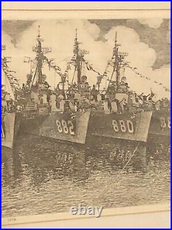 Henri De Budt (1884-1967) Signed Etching U. S Navy Ships 1958 Belgium