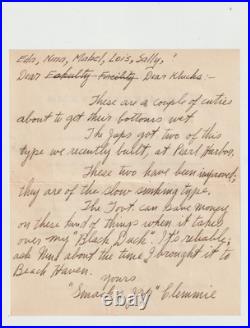 Interesting Letter verso WW2 1942 Destroyers USS Butler & Gherardi Pearl Harbor