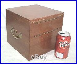 LARGE OLD SHIP CHRONOMETER DOUBLE LIDDED WOOD BOX With COMPLETE BRASS GIMBAL UNIT