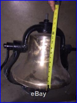 Large Brass Bell Solid Brass/cast iron mounting frame restored From steam engine