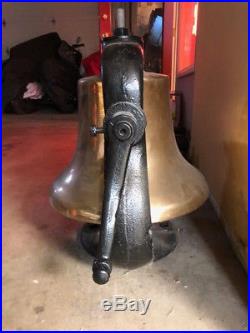 Large Brass Bell Solid Brass/cast iron mounting frame restored From steam engine