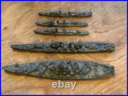 Lot of 5 Scale Lead, Pewter Waterline US Navy Ships Battleships Vintage Military