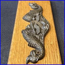 Metal Ship's Plaque, Fish, Wood Backing, Vintage Military