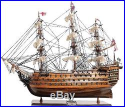 Model Ship Hms Victory Boats Sailing Wooden Metal 8% Linen 10% Wood Base