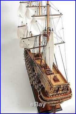 Model Ship St Espirit Boats Sailing Linen Wood Base Wooden Western Red Ce