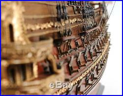 Model Ship Traditional Antique St Espirit Boats Sailing Linen Wood Base W