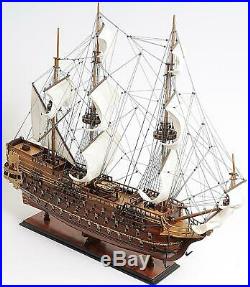 Model Ship Traditional Antique St Espirit Boats Sailing Linen Wood Base W