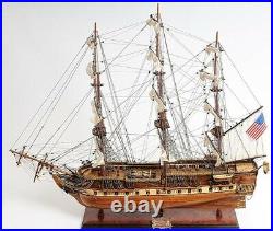 Model Ship Traditional Antique Uss Constitution Boats Sailing Wood Base E