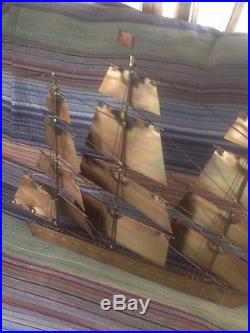 Model Ship Vtg handmade Copper MCM Nautical Art Syd Godfrey Old Ironsides Sail