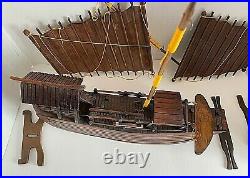 Model Wooden Junk Ship Asian 10 pcs Detailed Double Masted All Wood 17 x 15.5