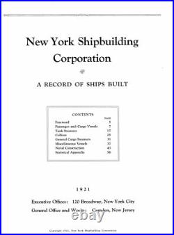 New York Shipbuilding Corporation A Record of Ships Built, 1921 ORIGINAL