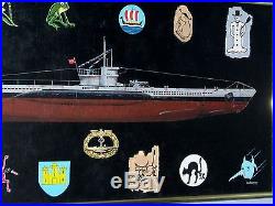 ORIGINAL FRAMED MARITIME ART TYPE VII C U-BOAT with 12 Gray Wolf Emblems
