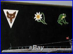 ORIGINAL FRAMED MARITIME ART TYPE VII C U-BOAT with 12 Gray Wolf Emblems