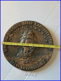 Old IRONSIDES USS CONSTITUTION Brass 10lb Plaque Sign 9.5 Ship rare unique