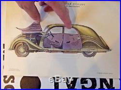 Old Poster Illustration with Very Rare System 1935 Peugeot car car type 402