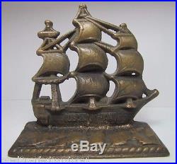 Old Solid Brass USS MAHAN Figural Ship Doorstop Bookend nicely detailed artwork