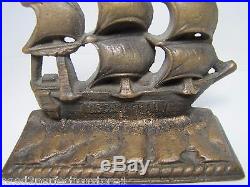 Old Solid Brass USS MAHAN Figural Ship Doorstop Bookend nicely detailed artwork