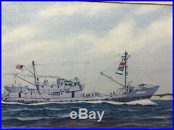 Original Maritime Watercolor AM-135 Minesweeper Merganser Ship by CJA Wilson