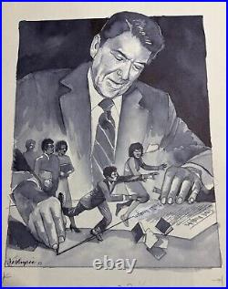 Original Signed Gary Viskupic Comic Humor Drawing Newspaper Art Ronald Reagan