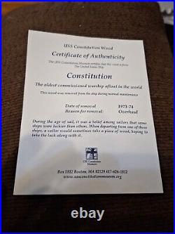 Original USS CONSTITUTION WOOD Piece Removed During Overhaul in 1973 with COA