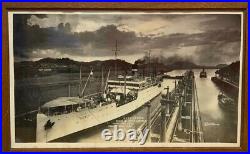 Professionally Framed U. S. A. T. ST. MIHIEL Photo in Panama Canal Miraflores Locks