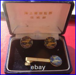 RARE OLD Japan Maritime Self-Defense Force JMSDF ENG. DEP. CUFFLINKS/TIECLIP SET