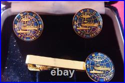 RARE OLD Japan Maritime Self-Defense Force JMSDF ENG. DEP. CUFFLINKS/TIECLIP SET
