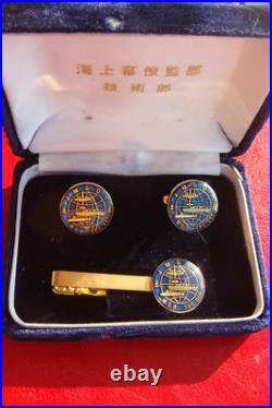RARE OLD Japan Maritime Self-Defense Force JMSDF ENG. DEP. CUFFLINKS/TIECLIP SET
