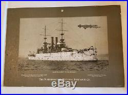 RARE c. 1901-1904 Lithograph USS Wisconsin BB-9 Battleship National Insurance Co