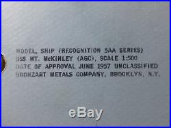RECOGNITION ID MODEL SHIP 1/500 SCALE USS Mt. McKinley- Bronzart Metals Co-NY