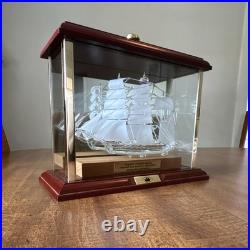 RRS Discovery Glass Ship Model Display Case with Authentic Decking Wood Plaque