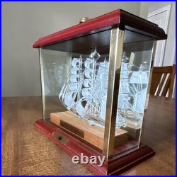 RRS Discovery Glass Ship Model Display Case with Authentic Decking Wood Plaque