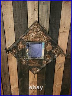 Rare 1890s Antique USS OLYMPIA Hammered Copper On Wood Mirror RARE 18 X 18
