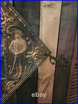 Rare 1890s Antique USS OLYMPIA Hammered Copper On Wood Mirror RARE 18 X 18