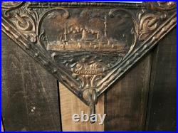 Rare 1890s Antique USS OLYMPIA Hammered Copper On Wood Mirror RARE 18 X 18