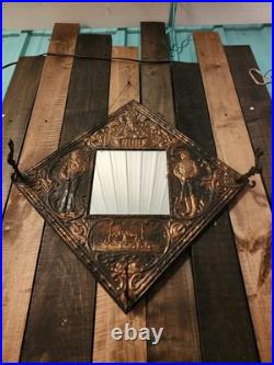 Rare 1890s Antique USS OLYMPIA Hammered Copper On Wood Mirror RARE 18 X 18