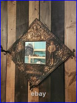 Rare 1890s Antique USS OLYMPIA Hammered Copper On Wood Mirror RARE 18 X 18