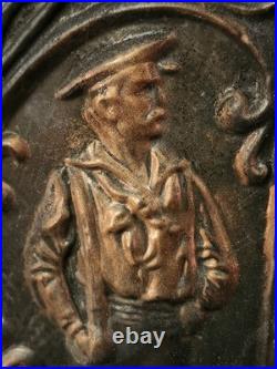 Rare 1890s Antique USS OLYMPIA Hammered Copper On Wood Mirror RARE 18 X 18