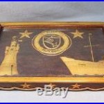 Rare 1951 Carved Wood Tray US Navy Bremerhaven Germany USS Patch Troop Ship